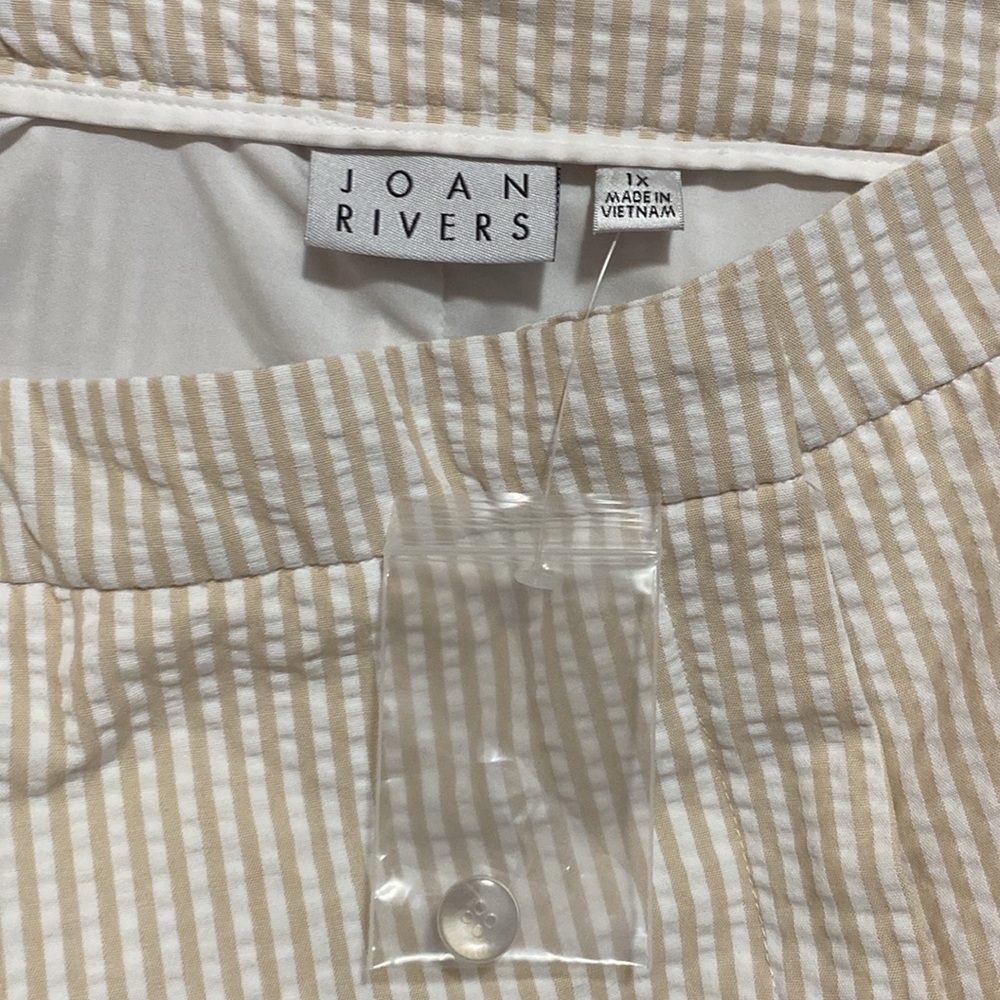 NWOT Joan Rivers White tan seersucker lined wide leg pants 1X - Picture 6 of 6